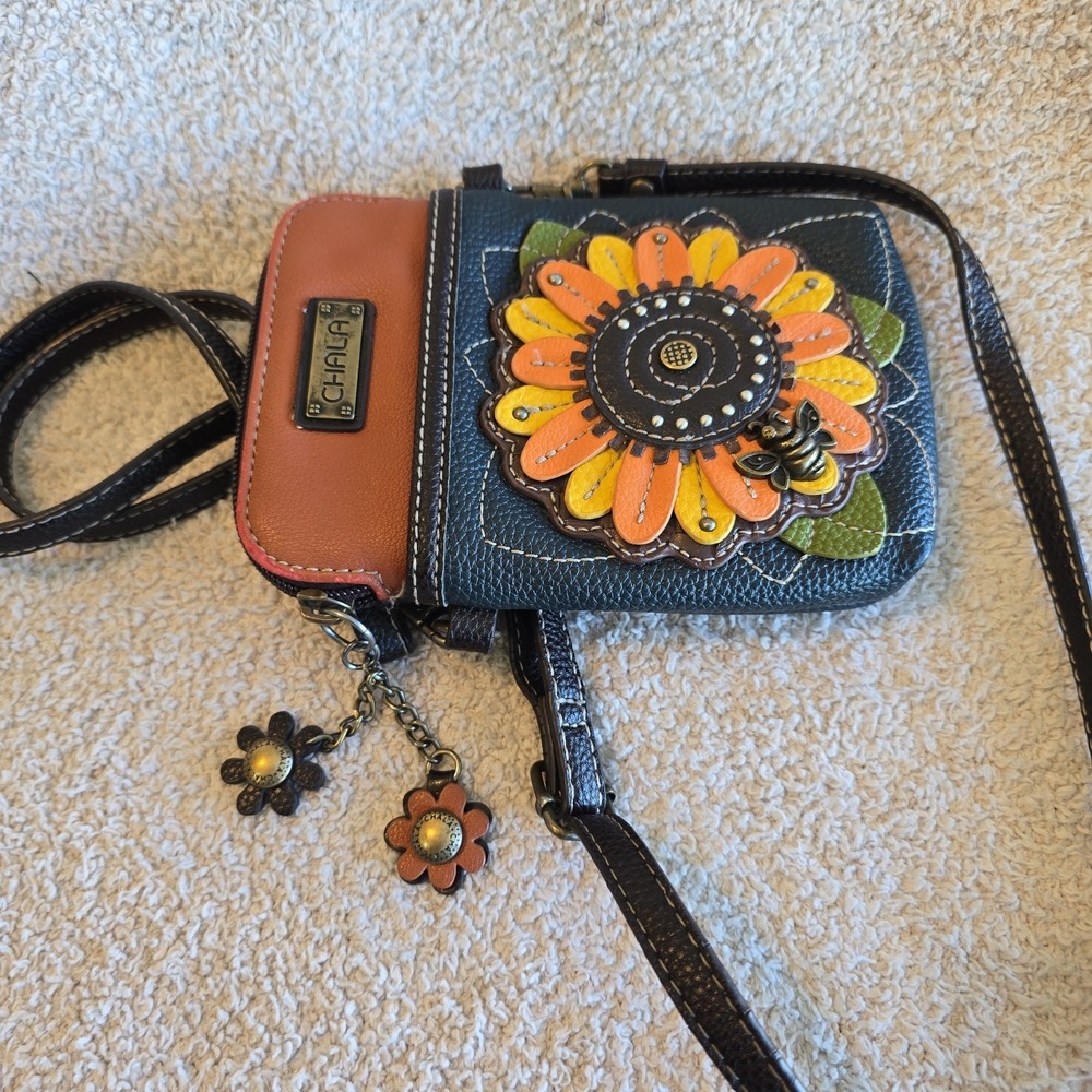 Chala Cellphone Purse Bag Crossbody Sunflower Bee Adjustable Convertible Strap - Picture 3 of 13